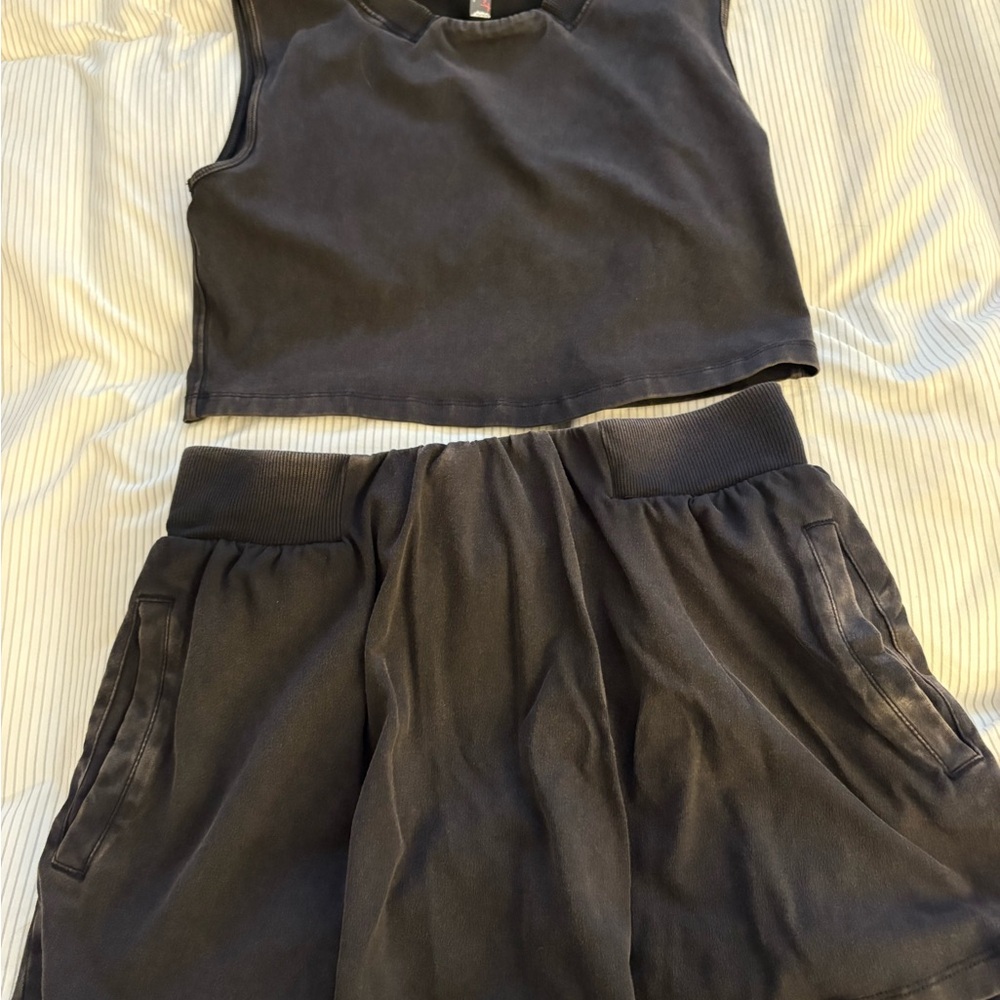 Free People Black Sleeveless Top and Shorts Set